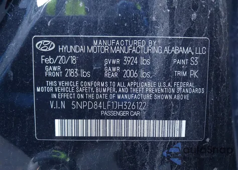 2018 Hyundai Elantra Sel из США, поврежденный, VIN 5NPD84LF1JH326122